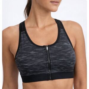 Sam Edelman Zip Front Sports Bra Women’s Small Gray Black Cutout Activewear